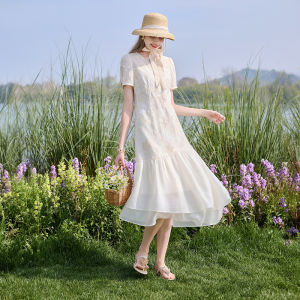 XIANGYING | Vacation Heavy Embroidery Lace-Up Dress