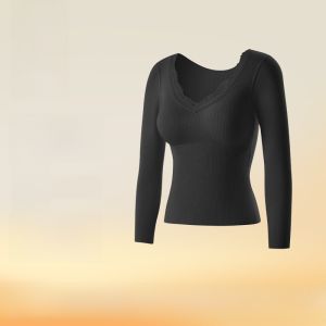 MiiOW | ชุดชั้นในผู้หญิง Catman อบอุ่น แบบมีแผ่นเสริมหน้าอก ทรงเดียว เวอร์ชั่นเยาวชน คอวี แขนยาว สีพื้น ปกติ