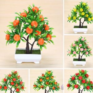 Christmas Beautiful Artificial Bonsai Mini Orange Pomegranate Tree For Table top Home And Office Decoration