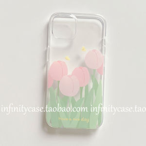 Pink Tulip Girl Phone Case for iPhone 15/16/17 pro Apple 12/13 pro MAX/XR SOFT X/14 MAX TPU Material Ins Style Mobile Phone Protective Cover