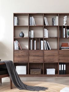 Pure Solid Wood Black Walnut Modern Minimalist Bookshelf Artistic Style Furniture Library Cabinet Home Decor Storage Solution