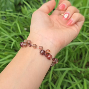 Q2176 Lắc tay hạt Thạch Anh Tóc Đỏ Nâu móc Bạc cho Hỏa và Thổ - Phong Thuỷ TUDO