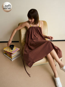 SoftServe Gold Ball Two-Sided Wearable Silk Cotton Strap Sleep Dress Home Dress Womens Mid-Length A-Line Gown Summer Season