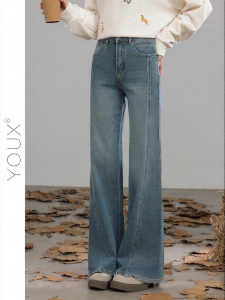 YOUXIANG | Quần Jeans Xòe Cao Waisted Phong Cách Retro cho Phụ Nữ