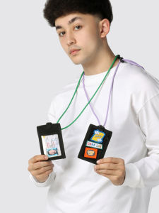 Neck Strap Multi-Card Holder for Elementary School Students Lunch Card Bank Card ID Card Bus Card PU Leather Zipper Closure