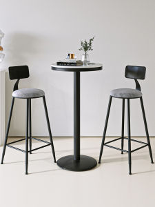 Stone Plate Round Table Bar High Leg Table and Chair Milk Tea Shop Casual Billiard Room Commercial Table and Chair Balcony Household Wine Bar Stool