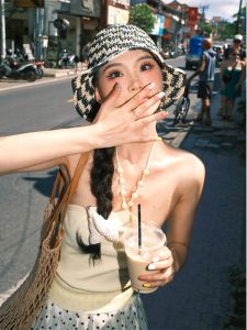 Floral Neck Hanging Strap Vest Womens Summer Slim Fit Top Trendy Fashion Sun Protection Clothing Commute Style Regular Length