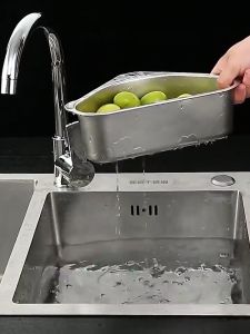 304 Stainless Steel Sink Drain Basket Hanging Kitchen Mesh Dish Vegetable Wash Basin Leftover Filter Easy to clean