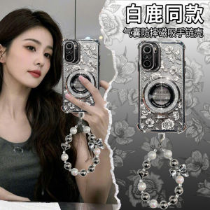 Luxury Fashion Magnetic Absorption Phone Case with Bracelet for Xiaomi Redmi K40 K40s New Model Protective Flower Design Silicone Shell
