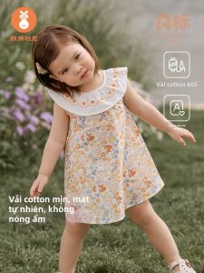 Wismorni | Đầm Hè Cho Bé Gái Tay Ngắn Cotton Nhẹ Có Cổ Peter Pan
