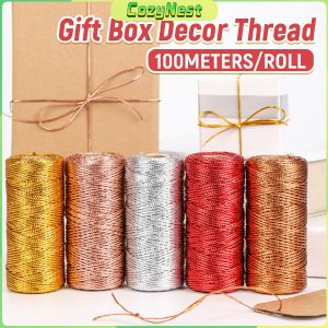 C.N 100M/Roll Gift Box Decor Tag Line Tying Rope Packaging Thread Metallic Cord Christmas Strap Ribbon