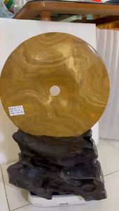 Đồng điếu đá tự nhiên đường kính 40cm cao 57cm nặng 13 kg cả đế đá tự nhiên nguyên khối calcide