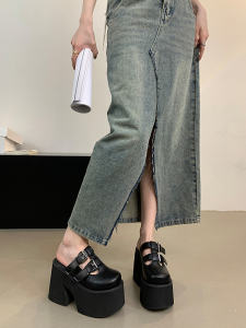 Chunky Heel Non-Slip Raise the Bottom Slippers Womens Spring and Autumn Outer Wear 2024 New Arrival Closed Toe 11cm Super High Heel Wedge Womens Shoes