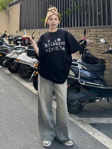 Kaos Wanita Lengan Pendek 2025 - Sablon Huruf Streetwear Amerika Bahan Katun Adem Premium [Oversize Ukuran Besar + Desain Eksklusif] Gaya Urban Kekinian Tipis Tapi Tidak Terlihat Musim Panas Baju Wanita Ukuran Besar Gratis Ongkir Kaos Rumahan Nyaman