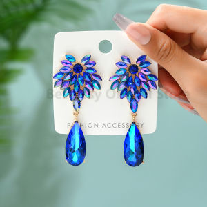 Colorful Crystal Glass Leaf Design Dangle Earrings For Women Trend Flower Teardrop Pendant Party Banquet Elegant Jewelry Gifts