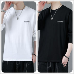 100% Pure Cotton Long Sleeves T-Shirt Men Spring and Autumn Fashion Trendy Handsome Thin Autumn Clothes Mens Plus Size round Neck Bottoming Shirt