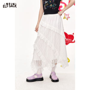 กระโปรงสั้นลูกไม้สีขาวของมาใหม่สำหรับผู้หญิง ELFSACK 2025ฤดูร้อน