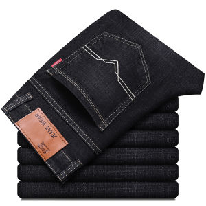 Stretch Fleece-Lined Padded Men Denim Straight-leg Loose Casual plus Size Winter Cotton plus Middle-Aged Pants