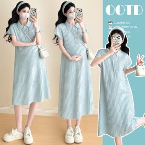 XIDUOBAO | Summer Stylish Breathable Ice Feel Short Sleeve Polo Collar Maternity Dress