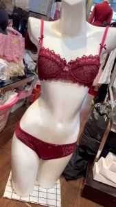 Bộ đồ lót cúp ngang ren hoa đính nơ không mút có gọng gợi cảm