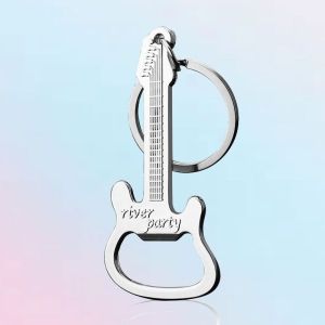 Creative Guitar Shaped Metal Bottle Opener Keychain Practical Bar Essential Memorial Gift Handy Man Cave Decorations
