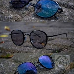Kacamata Minus Lensa Photocromic Bluecromic Frame Bulat Titanium Lensa Standar Optik Pria dan Wanita
