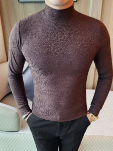 เสื้อยืดแขนยาวคอปกต่ำสำหรับผู้ชาย ทรงสลิมฟิต ทรงหลวม โพลีเอสเตอร์ ระบายอากาศได้ดี ทรงปกติ เสื้อชั้นในสไตล์ไฮเอนด์