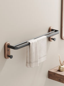 No-Drill Walnut Towel Rack Bathroom Toilet Wall Mounted Towel Bar Holder Home Personal Cleaning Tools Storage Organizer