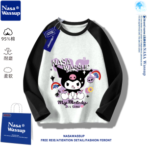 Áo Thun Dài Tay Cotton Cho Bé Gái NASA Collaborative Loose Fit Spring Autumn Cartoon Print round Neck Sweatshirt Base Shirt