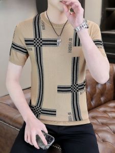 HENGYUANXIANG | Hengyuanxiang 2025 New Knitted Slim Fit Ice Silk Short Sleeve T-Shirt Breathable Fashionable Urban Style Base Shirt For Men