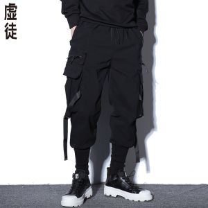 ผู้ชาย ฤดูใบไม้ผลิ Dark ฮิปฮอป งาน กางเกง พลร่มสไตล์ขาเรียว กางเกงขายาว อินเทรนด์ ยี่ห้อ เชือกรูด ข้อมือยางยืด