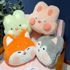 หมอนผ้าห่มสัตว์ ซุกมือได้ ตุ๊กตาหมอนผ้าห่ม มีผ้าห่มในตัว หมอนอิง กระต่าย ชิบะ จิ้งจอก แมว พกพาสะดวก nicenite