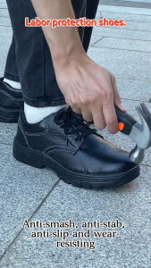 Falimottype Mens Black Classic Steel Toe Safety Shoes Anti Smashing Anti Piercing Wear-resistant Labor Protection Shoes Casual Work Boots