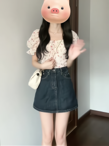 Summer Clothes Matching a Set of Small People Preppy Style Fancy Chic Sweet and Spicy Tops Denim Skirt Two-piece Set