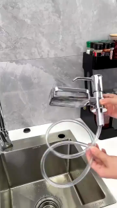 Vòi bơm nước rửa chén kèm kệ để đồ tự bơm hút dầu với ống dẫn silicon dài 12m