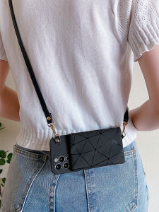 Simple Leather Zipper Coin Purse for Apple 16Promax iPhone15Plus Card Insertion Backpack Style XS Crossbody Womens Model Compatible
