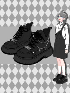 Giày Bốt Martin Màu Đen Cho Nữ Dáng Ôm Gót Dày Mùa Thu Phong Cách Ngọt Ngào Dễ Thương Giày Bốt Ngắn Cao Đến Giữa Bắp Chân