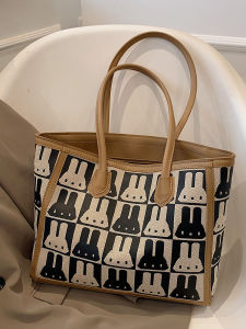 Large Capacity Commuter Simple Rabbit Tote Bag Womens Fashion Spring Summer Single Shoulder Bag Casual Pure Color Zipper