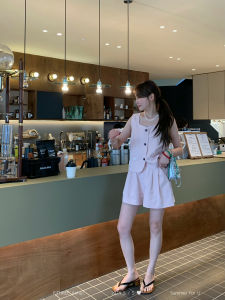 F.Tee Three Sisters Summer 2025 Casual Cotton Linen Vest Shorts Single Button Commute Ensemble Versatile Two-Piece Fashion Set