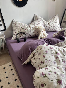 Country Style Small Flower Print Cotton Quilt Cover Set Washed Embroidered Dormitory Three Piece Set Includes Quilt Cover Sheet And Pillowcase