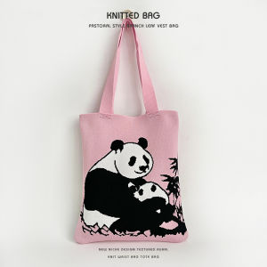 Chengdu Knitting Panda Bag Bath Flower Same Style Woven Bag Handbag Computer Notebook Large Capacity Shoulder Bag