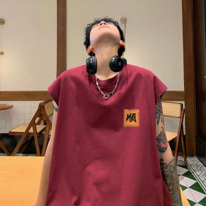 Red Wine Color Cotton Mens Sleeveless Vest Loose Fit Summer New Style National Trend Tank Top Pure Cotton Breathable T-shirt