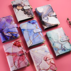 บัตรงบประมาณ 1 ชิ้น 12 แผ่น + ถุงซิป 8 แผ่น + 2 แผ่นสติกเกอร์ภาษาอังกฤษ A6 หนังย้อนยุคลายหินอ่อนทองแดงมุมบัญชี