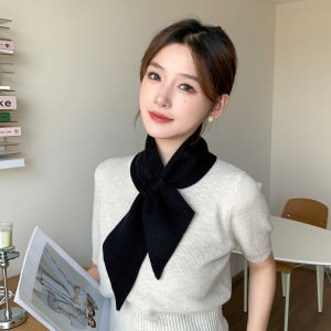 ผ้าพันคอถักแฟชั่นสไตล์เกาหลีสำหรับผู้หญิงในฤดูหนาวปี 2024 ผ้าพันคอสีพื้นแบบอเนกประสงค์ที่อบอุ่นและสวยงามสำหรับเด็กและเยาวชน