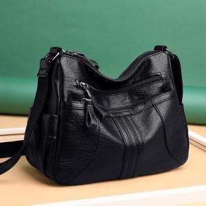 Fashionable Soft Leather Shoulder Crossbody Bag Large Capacity Womens Handbag British Style Casual Moon-Shaped Bag for Middle-Aged Women