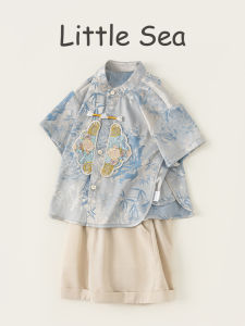 New Summer Mens Short Sleeve Shirt And Shorts Two-Piece Set with Button Chinese Style Thin Fabric Boys Outfit Childrens Set