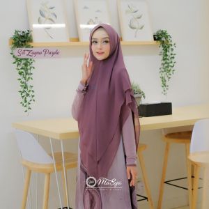 Set Gamis Dress Ceruty Babydoll Syari Branded Prinitng Hitam - Coklat - Black - Purple - Brown Mewah Masya Syari Terbaru Zayna MADENIA SYARI By MASYA