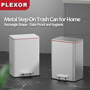 Plexor 12L Smude Resistant Small Rectangular Trash Can With Soft-Close Lid and Foot Pedal Stainless Steel Metal Step-On Trash Can for Home and Kitchen Large Capacity Garbage Cans with Cover Odor Proof and Hygienic