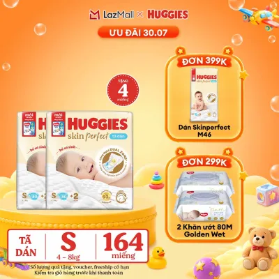 [30.7 QUÀ TẶNG ĐƠN 0Đ] Combo 2 Tã/Bỉm dán sơ sinh Huggies Skin Perfect S80 - 80 miếng