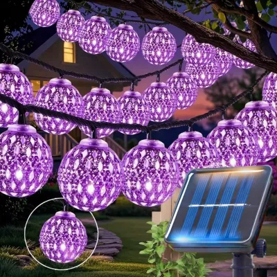 Outdoor Solar Moroccan Ball String Light-50/30/20 LED Fairy Light 8 Modes for Garden Fence Christmas Party Holiday Lighting